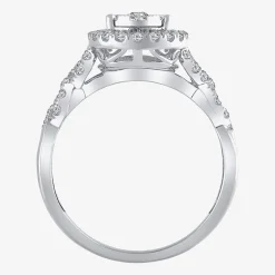 Signature By Modern Bride 1 CT.T.W. Natural Diamond Pear Shape Side Stone Halo Bridal Set in 10K or 14K Gold