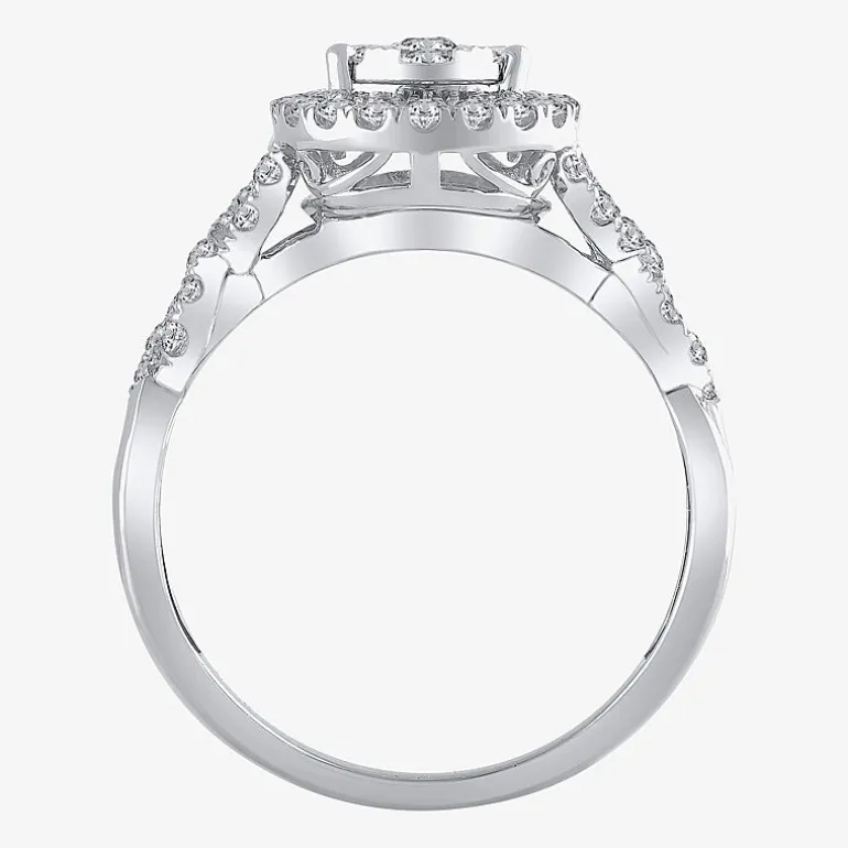 Signature By Modern Bride 1 CT.T.W. Natural Diamond Pear Shape Side Stone Halo Bridal Set in 10K or 14K Gold