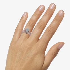 Signature By Modern Bride 1 CT.T.W. Natural Diamond Pear Shape Side Stone Halo Bridal Set in 10K or 14K Gold