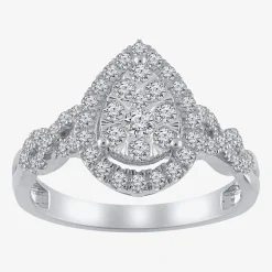 Signature By Modern Bride 1 CT.T.W. Natural Diamond Pear Shape Side Stone Halo Bridal Set in 10K or 14K Gold