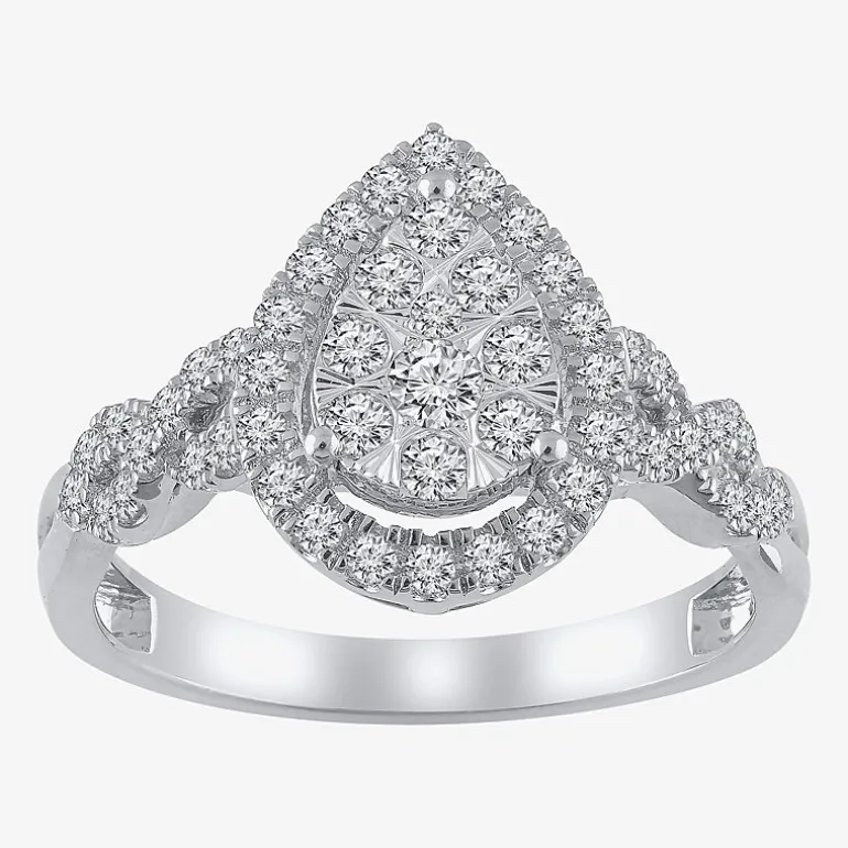 Signature By Modern Bride 1 CT.T.W. Natural Diamond Pear Shape Side Stone Halo Bridal Set in 10K or 14K Gold