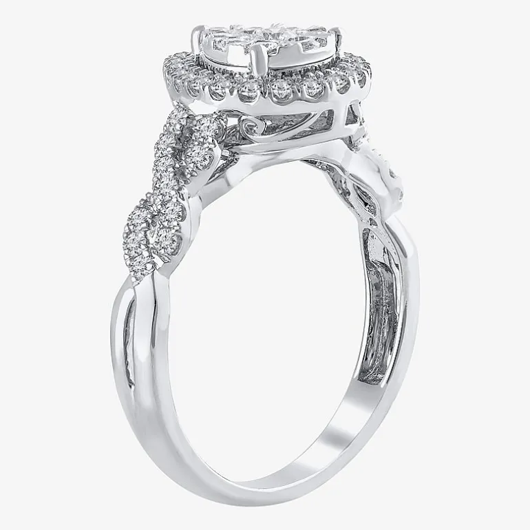 Signature By Modern Bride 1 CT.T.W. Natural Diamond Pear Shape Side Stone Halo Bridal Set in 10K or 14K Gold