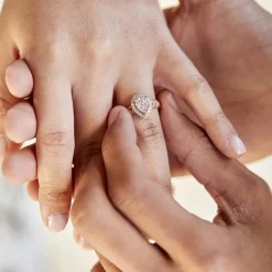 Signature By Modern Bride 1 CT.T.W. Natural Diamond Pear Shape Side Stone Halo Bridal Set in 10K or 14K Gold