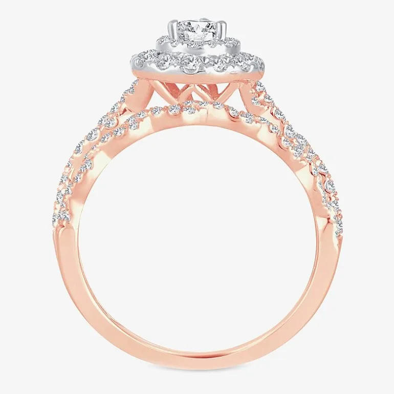 Signature By Modern Bride 1 CT.T.W. Natural Diamond Pear Shape Side Stone Halo Bridal Set in 10K or 14K Gold