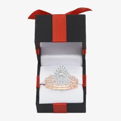 Signature By Modern Bride 1 CT.T.W. Natural Diamond Pear Shape Side Stone Halo Bridal Set in 10K or 14K Gold