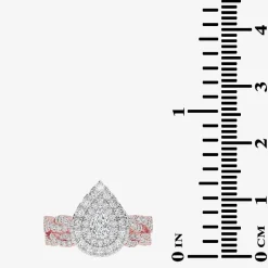 Signature By Modern Bride 1 CT.T.W. Natural Diamond Pear Shape Side Stone Halo Bridal Set in 10K or 14K Gold
