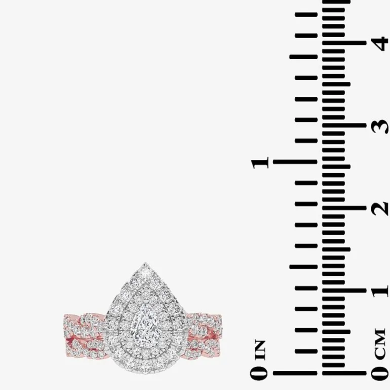 Signature By Modern Bride 1 CT.T.W. Natural Diamond Pear Shape Side Stone Halo Bridal Set in 10K or 14K Gold