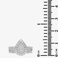 Signature By Modern Bride 1 CT.T.W. Natural Diamond Pear Shape Side Stone Halo Bridal Set in 10K or 14K Gold