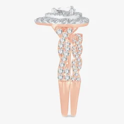 Signature By Modern Bride 1 CT.T.W. Natural Diamond Pear Shape Side Stone Halo Bridal Set in 10K or 14K Gold