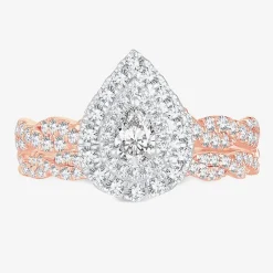 Signature By Modern Bride 1 CT.T.W. Natural Diamond Pear Shape Side Stone Halo Bridal Set in 10K or 14K Gold
