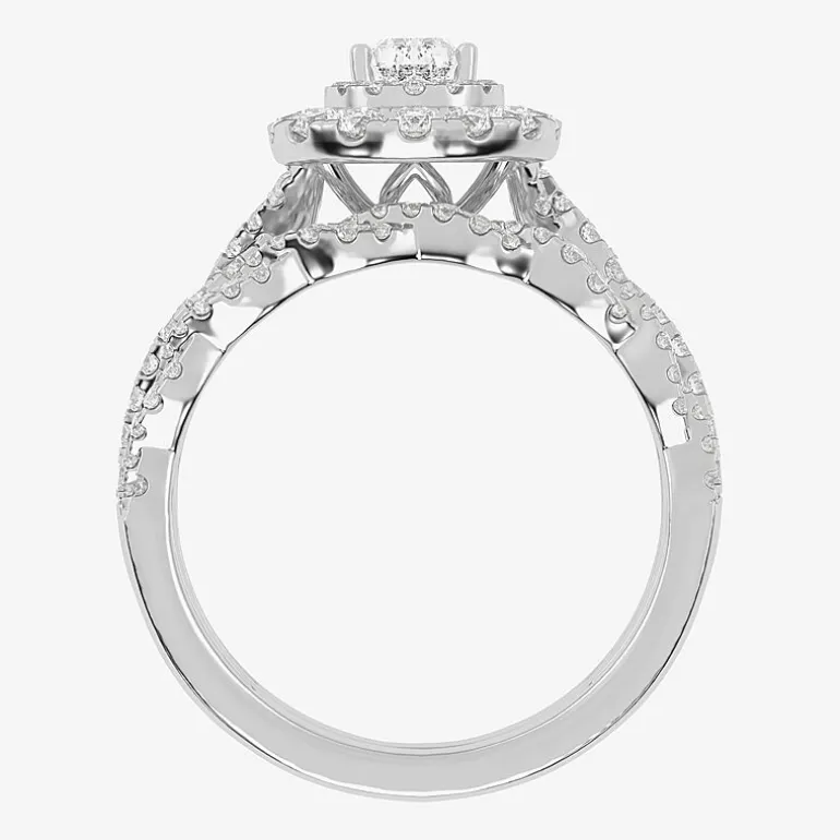 Signature By Modern Bride 1 CT.T.W. Natural Diamond Pear Shape Side Stone Halo Bridal Set in 10K or 14K Gold