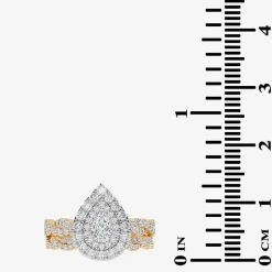 Signature By Modern Bride 1 CT.T.W. Natural Diamond Pear Shape Side Stone Halo Bridal Set in 10K or 14K Gold