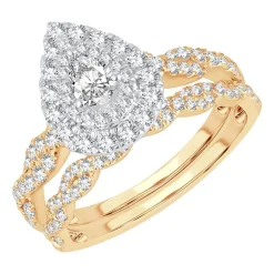 Signature By Modern Bride 1 CT.T.W. Natural Diamond Pear Shape Side Stone Halo Bridal Set in 10K or 14K Gold