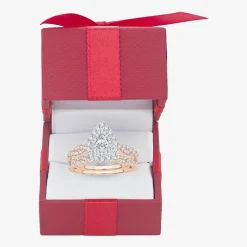 Signature By Modern Bride 1 CT.T.W. Natural Diamond Pear Shape Side Stone Halo Bridal Set in 10K or 14K Gold