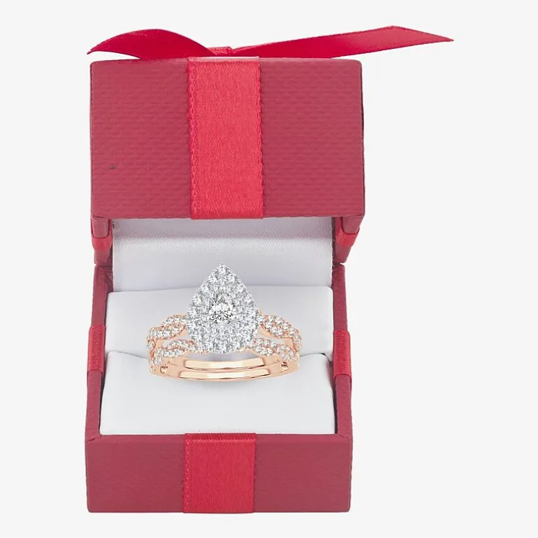 Signature By Modern Bride 1 CT.T.W. Natural Diamond Pear Shape Side Stone Halo Bridal Set in 10K or 14K Gold