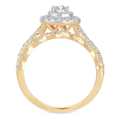 Signature By Modern Bride 1 CT.T.W. Natural Diamond Pear Shape Side Stone Halo Bridal Set in 10K or 14K Gold