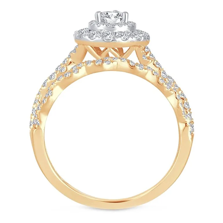 Signature By Modern Bride 1 CT.T.W. Natural Diamond Pear Shape Side Stone Halo Bridal Set in 10K or 14K Gold