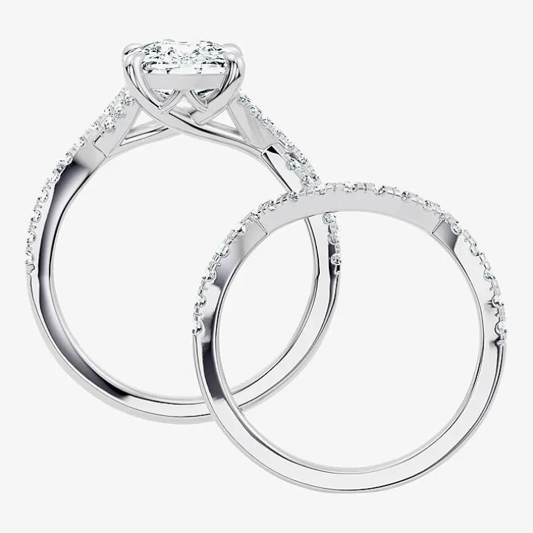 Signature By Modern Bride (F-G / Vs2-Si1) Womens 3 1/2 CT. T.W Lab Grown White Diamond 10K Gold Cushion Side Stone Bridal Set