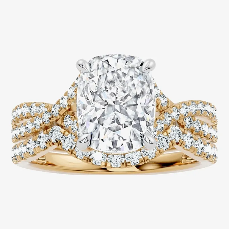 Signature By Modern Bride (F-G / Vs2-Si1) Womens 3 1/2 CT. T.W Lab Grown White Diamond 10K Gold Cushion Side Stone Bridal Set