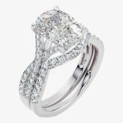 Signature By Modern Bride (F-G / Vs2-Si1) Womens 3 1/2 CT. T.W Lab Grown White Diamond 10K Gold Cushion Side Stone Bridal Set