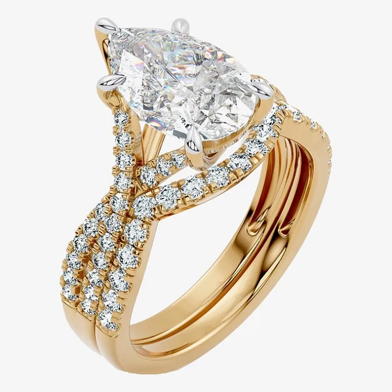 Signature By Modern Bride (F-G / Vs2-Si1) Womens 3 1/2 CT. T.W Lab Grown White Diamond 10K Gold Pear Side Stone Bridal Set