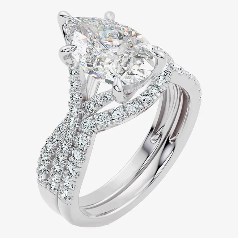Signature By Modern Bride (F-G / Vs2-Si1) Womens 3 1/2 CT. T.W Lab Grown White Diamond 10K Gold Pear Side Stone Bridal Set