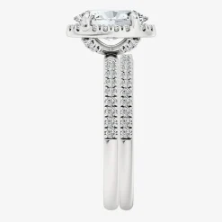 Signature By Modern Bride (F / Vs2) Womens 3 3/4 CT. T.W. Lab Grown White Diamond 10K Gold Oval Side Stone Halo Bridal Set
