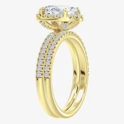 Signature By Modern Bride (F / Vs2) Womens 3 3/4 CT. T.W. Lab Grown White Diamond 10K Gold Oval Side Stone Halo Bridal Set
