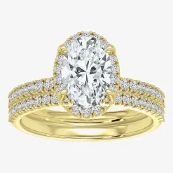 Signature By Modern Bride (F / Vs2) Womens 3 3/4 CT. T.W. Lab Grown White Diamond 10K Gold Oval Side Stone Halo Bridal Set