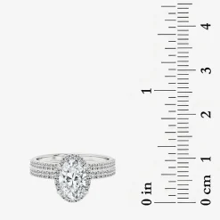Signature By Modern Bride (F / Vs2) Womens 3 3/4 CT. T.W. Lab Grown White Diamond 10K Gold Oval Side Stone Halo Bridal Set