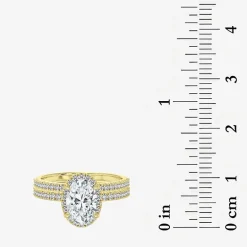 Signature By Modern Bride (F / Vs2) Womens 3 3/4 CT. T.W. Lab Grown White Diamond 10K Gold Oval Side Stone Halo Bridal Set