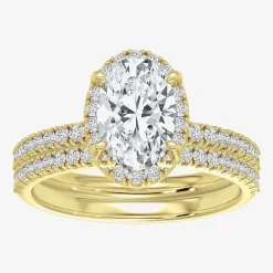 Signature By Modern Bride (F / Vs2) Womens 6 CT. T.W. Lab Grown White Diamond 10K Gold Oval Side Stone Halo Bridal Set