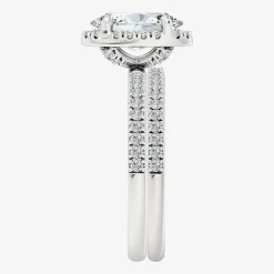 Signature By Modern Bride (F / Vs2) Womens 6 CT. T.W. Lab Grown White Diamond 10K Gold Oval Side Stone Halo Bridal Set