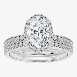 Signature By Modern Bride (F / Vs2) Womens 6 CT. T.W. Lab Grown White Diamond 10K Gold Oval Side Stone Halo Bridal Set