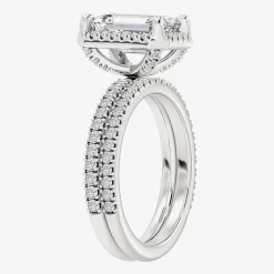 Signature By Modern Bride (F / Vs2) Womens 3 3/4 CT. T.W. Lab Grown White Diamond 10K Gold Side Stone Halo Bridal Set