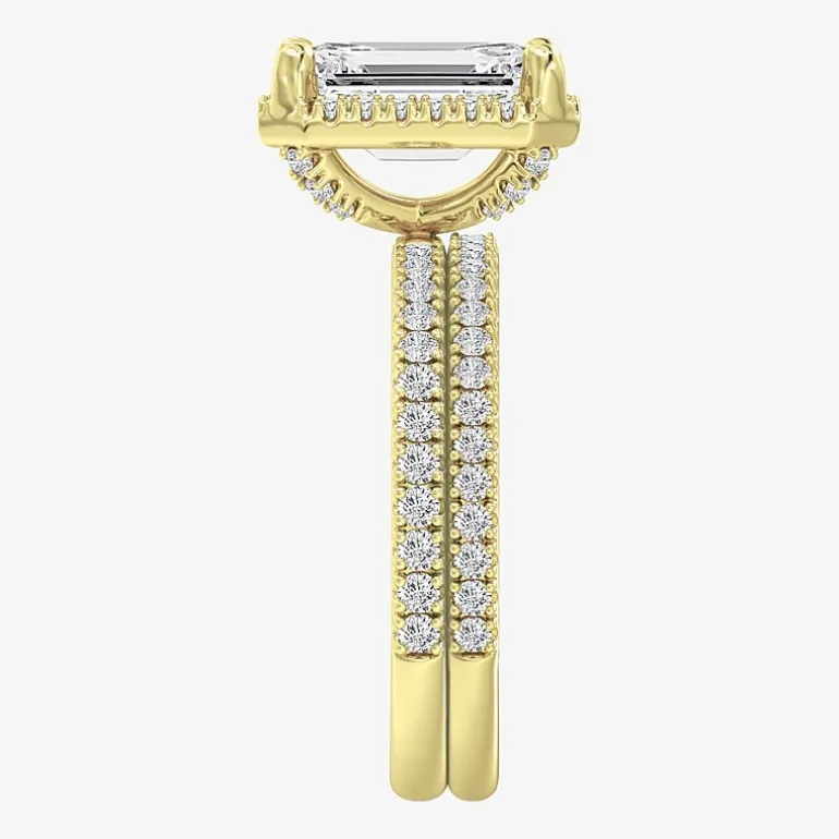 Signature By Modern Bride (F / Vs2) Womens 3 3/4 CT. T.W. Lab Grown White Diamond 10K Gold Side Stone Halo Bridal Set