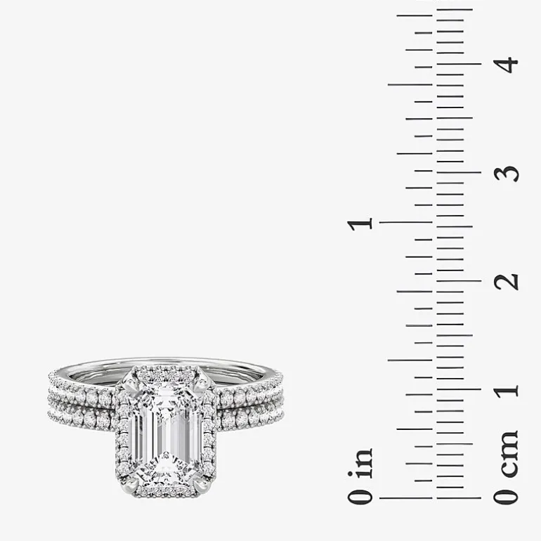 Signature By Modern Bride (F / Vs2) Womens 3 3/4 CT. T.W. Lab Grown White Diamond 10K Gold Side Stone Halo Bridal Set