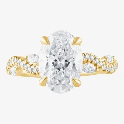 Signature By Modern Bride (F / Vs2) Womens 3 1/4 CT. T.W. Lab Grown White Diamond 14K Gold Oval Side Stone Engagement Ring