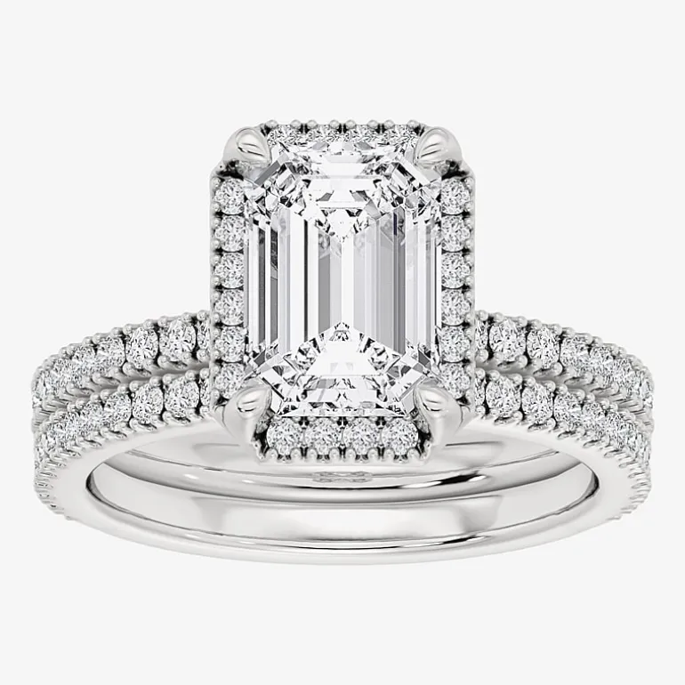 Signature By Modern Bride (F / Vs2) Womens 6 CT. T.W. Lab Grown White Diamond 10K Gold Side Stone Halo Bridal Set