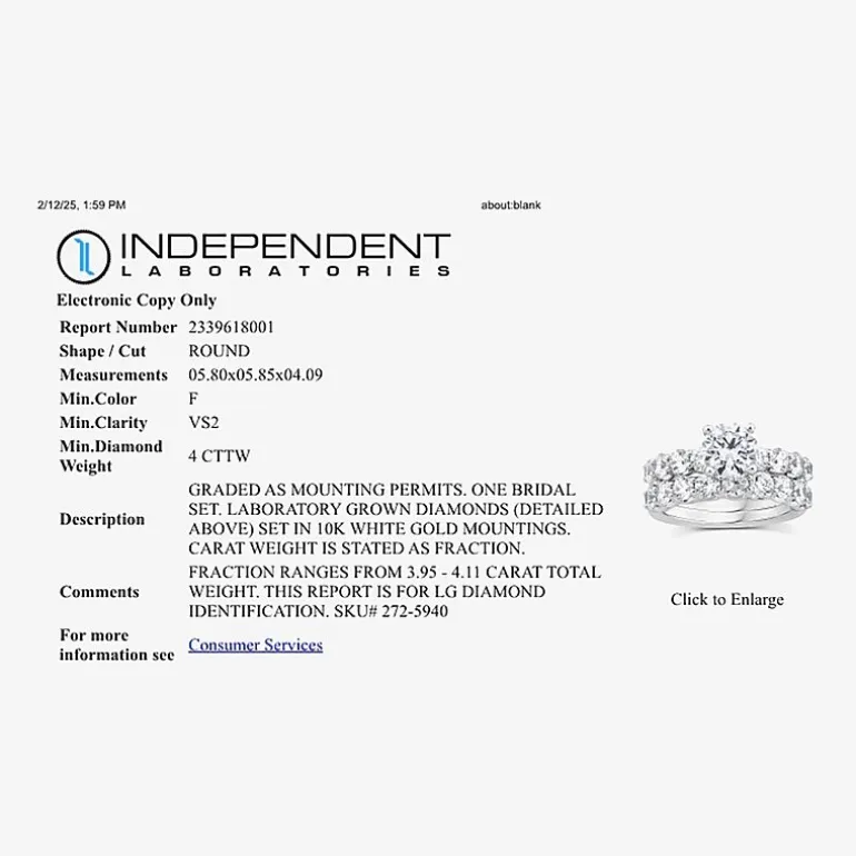 Signature By Modern Bride (F / VS2) Womens 4 CT. T.W. Lab Grown White Diamond 10K or 14K Gold Round Side Stone Bridal Set