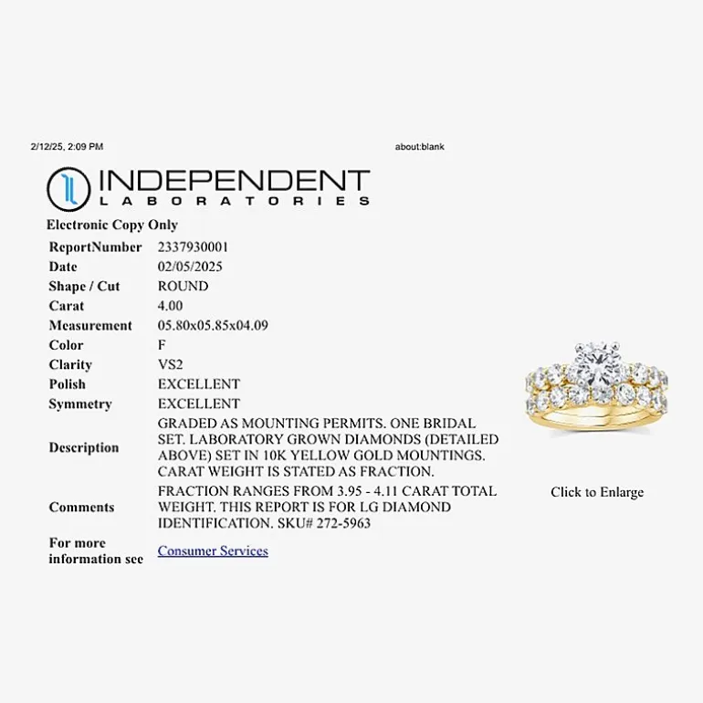 Signature By Modern Bride (F / VS2) Womens 4 CT. T.W. Lab Grown White Diamond 10K or 14K Gold Round Side Stone Bridal Set