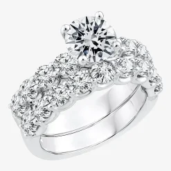 Signature By Modern Bride (F / VS2) Womens 4 CT. T.W. Lab Grown White Diamond 10K or 14K Gold Round Side Stone Bridal Set