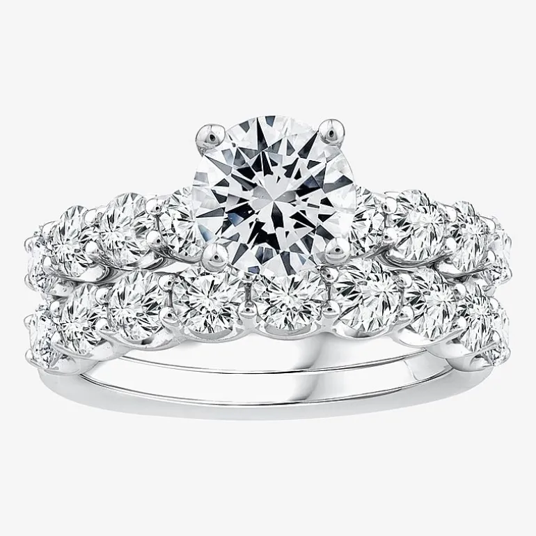 Signature By Modern Bride (F / VS2) Womens 4 CT. T.W. Lab Grown White Diamond 10K or 14K Gold Round Side Stone Bridal Set