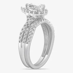 Signature By Modern Bride (G-H / Si1-Si2) Womens 1 1/3 CT. T.W. Lab Grown White Diamond 10K Gold Pear Side Stone Halo Bridal Set