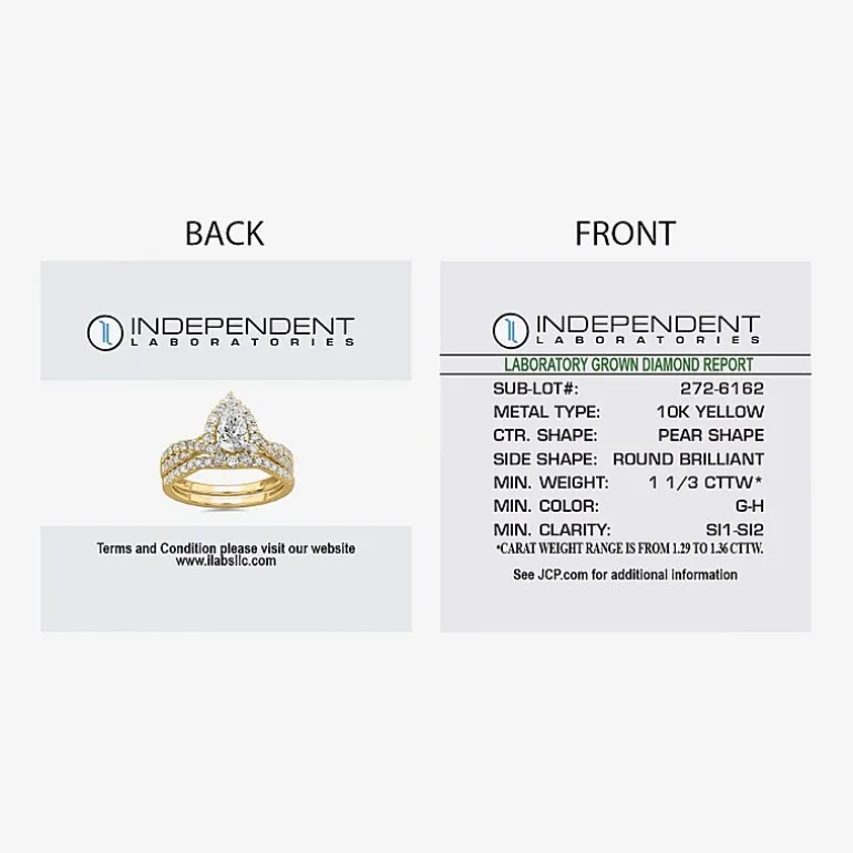 Signature By Modern Bride (G-H / Si1-Si2) Womens 1 1/3 CT. T.W. Lab Grown White Diamond 10K Gold Pear Side Stone Halo Bridal Set