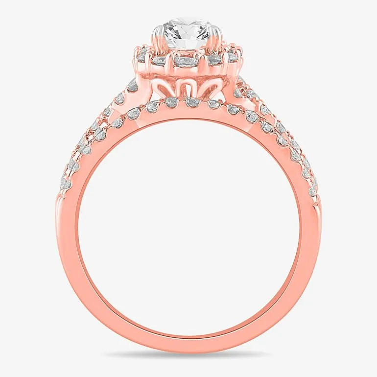 Signature By Modern Bride (G-H / Si1-Si2) Womens 1 1/3 CT. T.W. Lab Grown White Diamond 10K Gold Pear Side Stone Halo Bridal Set