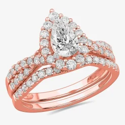 Signature By Modern Bride (G-H / Si1-Si2) Womens 1 1/3 CT. T.W. Lab Grown White Diamond 10K Gold Pear Side Stone Halo Bridal Set