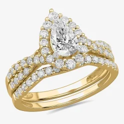 Signature By Modern Bride (G-H / Si1-Si2) Womens 1 1/3 CT. T.W. Lab Grown White Diamond 10K Gold Pear Side Stone Halo Bridal Set