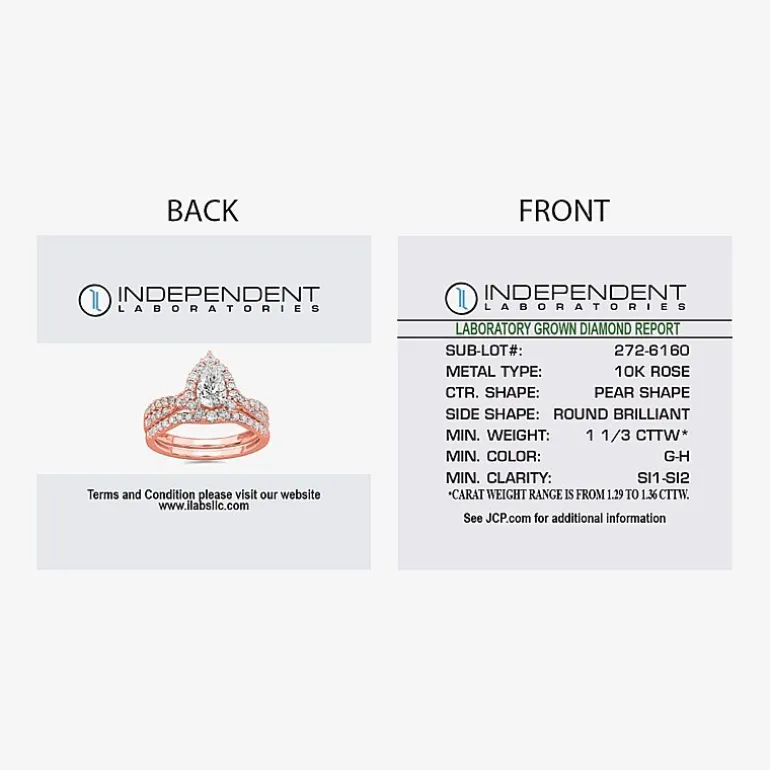 Signature By Modern Bride (G-H / Si1-Si2) Womens 1 1/3 CT. T.W. Lab Grown White Diamond 10K Gold Pear Side Stone Halo Bridal Set