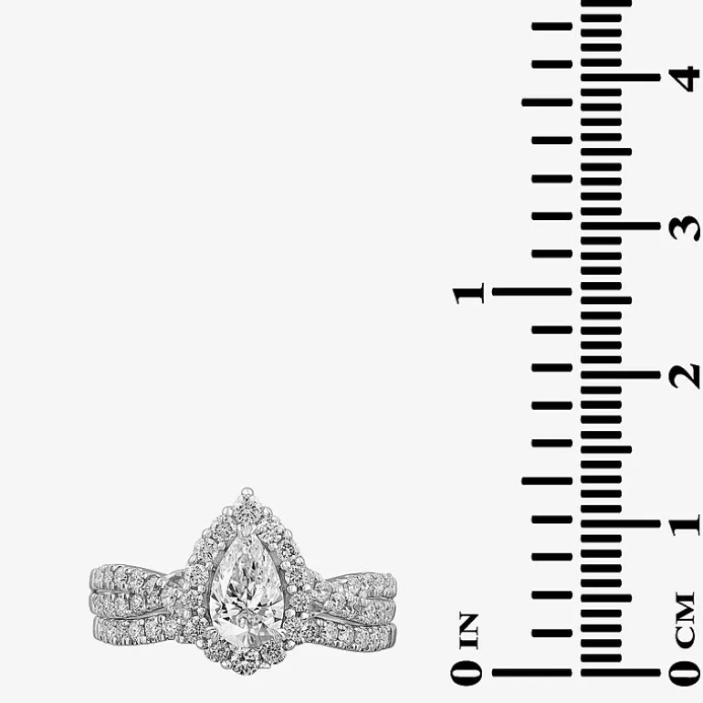 Signature By Modern Bride (G-H / Si1-Si2) Womens 1 1/3 CT. T.W. Lab Grown White Diamond 10K Gold Pear Side Stone Halo Bridal Set